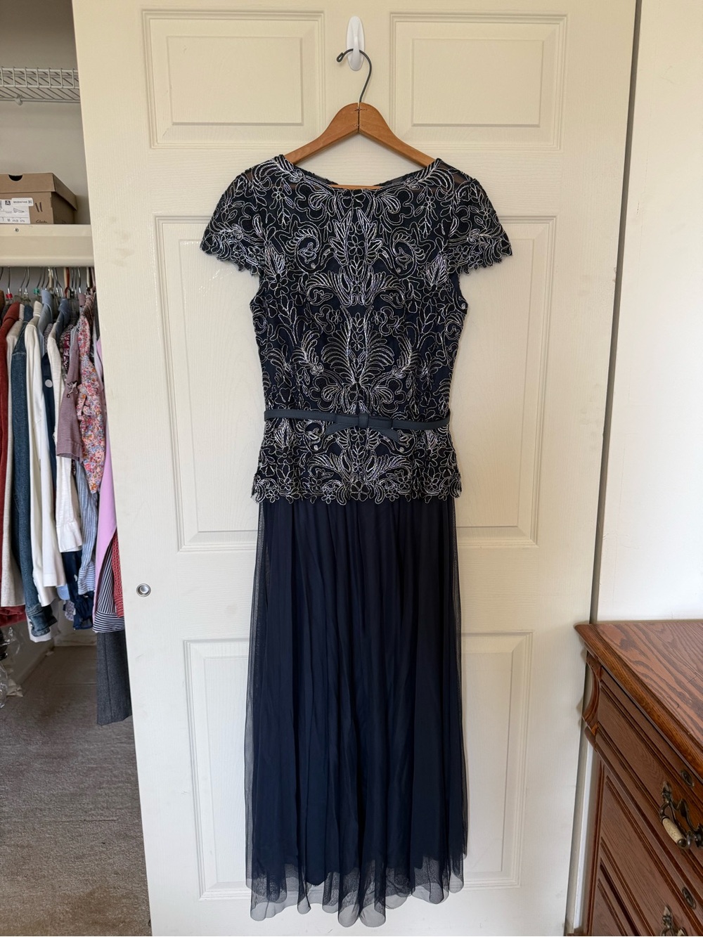 Tadashi Shoji Navy Embroidered Lace Dress